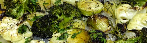 Picture of roasted vegetables hot from the oven